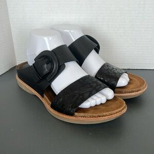 Sofft Black Leather Buckle Slide Sandals